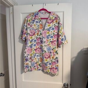 Floral Short Sleeve Shirt Dress